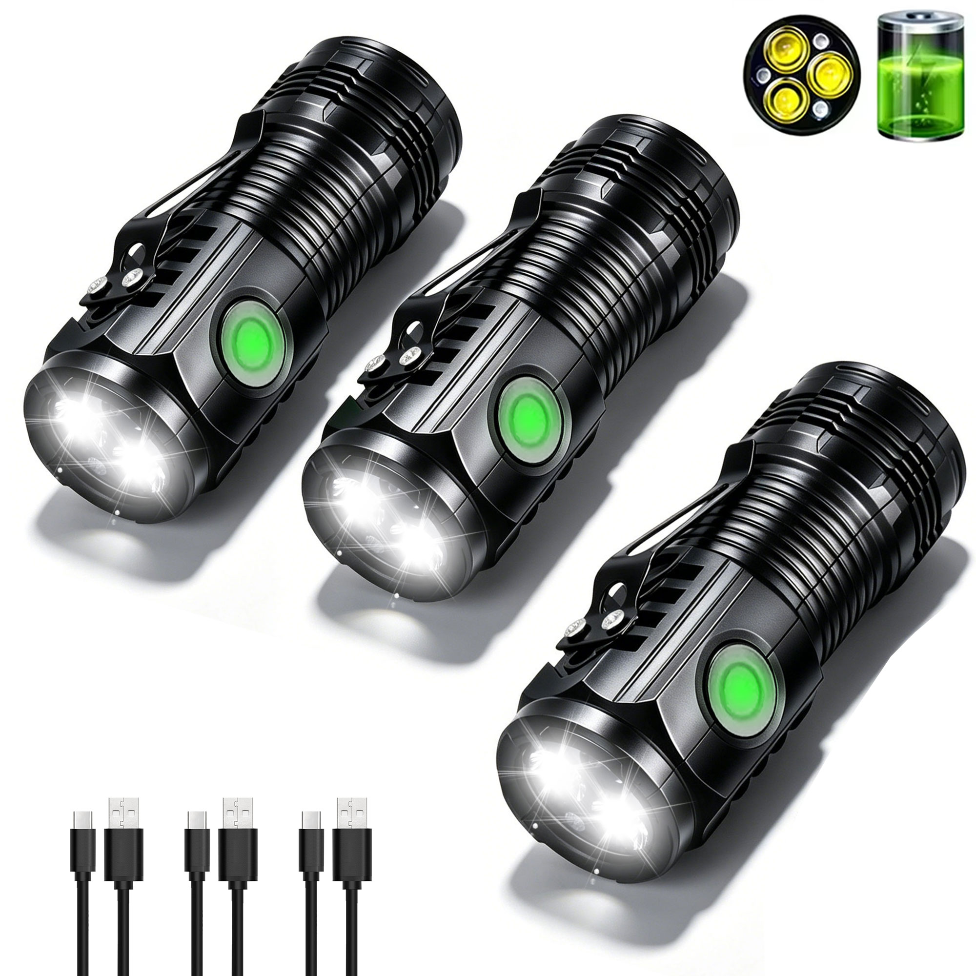Outdoor Lighting Black - مصباح يدوي محمول قابل لإعادة الشحن