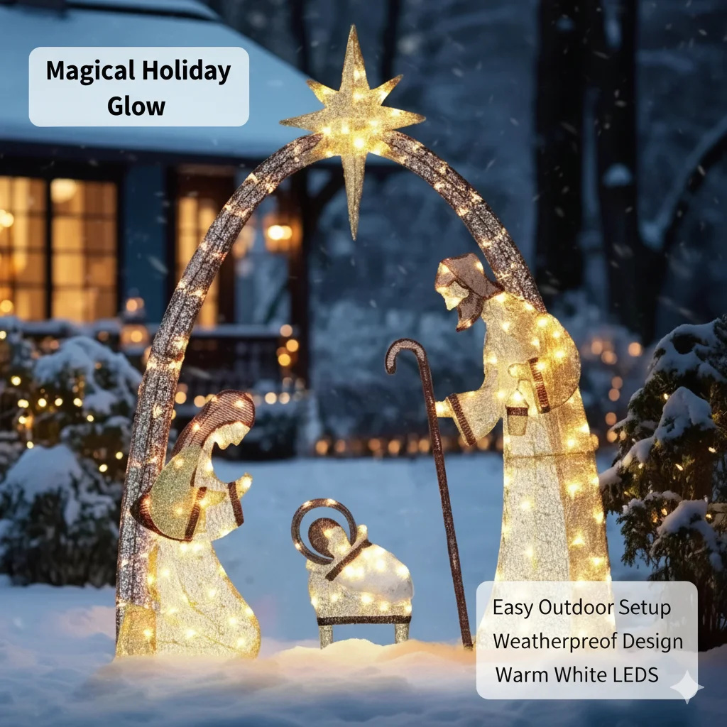 Outdoor Lighting Effects - 5.5FT عيد الميلاد مشهد المهد ديكور